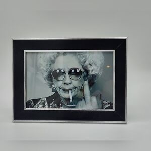 Vintage Pop Art Black White Framed Photo Smoking Woman Funny Wall Art